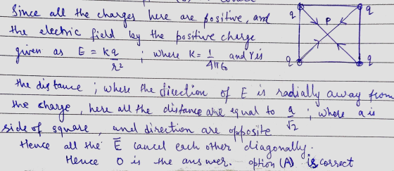 q q field by given as E =ka Since all the charges here are positive, and the electric the positive charge where K=1 and res Z