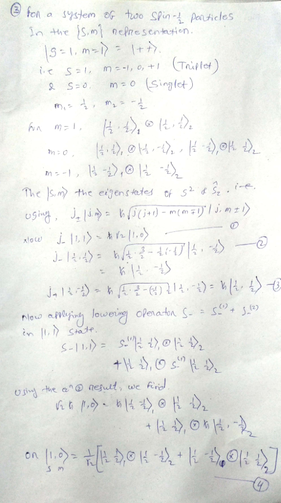 in the S,nneresenuten S mo Singlet) 乞 of s*( sz , t The |s, m> the eigenstates 2