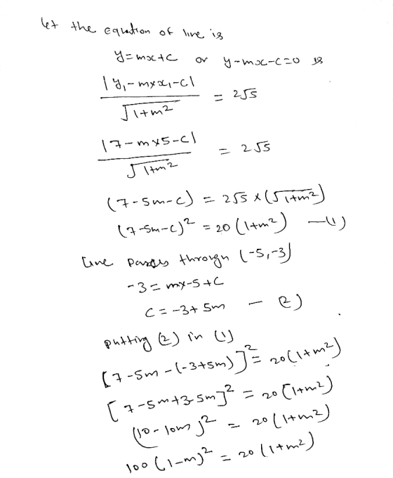 let the equation of live is y=mocte or y-moc-czo is 19,- myoci-cl = 255 Jitma 17-mx5-cl = 255 tma (7-5m-c) =2550 (5 tma) 17-5