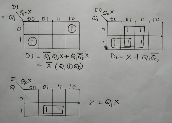 DI Q 1oo ol l 10 Q 00 01 11 10 o DI = Q, QoX+Q, QOX Do= x +Q, Qo Z QOX z = Q, X