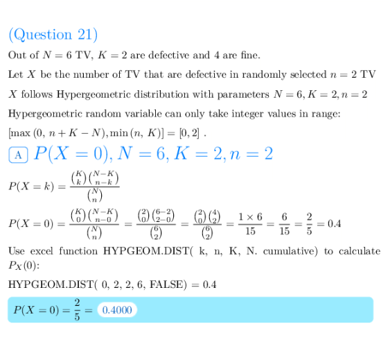 Question 21) Out of N-6 TV, K-2 are defective and 4 are fine Let X be the number of TV that are defective in randomly selecte