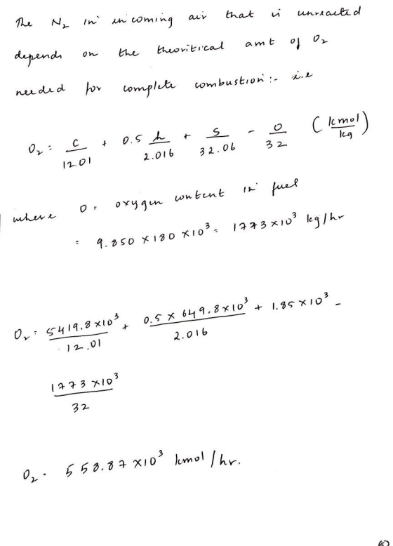 The N₂ in in coming air that is unreacted the theoritical amt of 2 depends on il needed for combustion : complete clcmol) -o