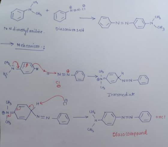 N = Z N.C NEN Non dimetylanidine. Diazonium salt - mehcanism NE Z ON N=N Intermediate Cthy ON N NEN +HCl th Diazo compound