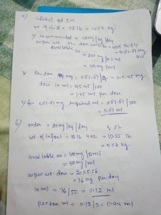 lefadyt qid Im et of child = 32 16 = 14.54 Kg af he commended - Hong / kg day as per wit the do available on Pen dos be=404 1