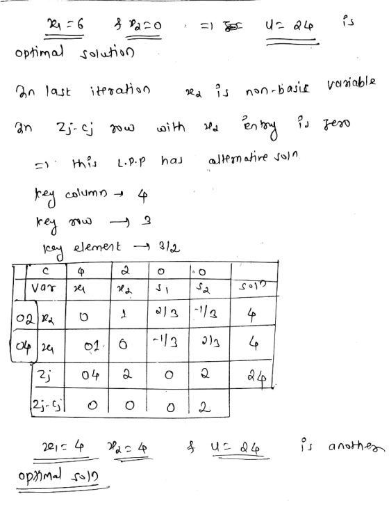 optimal solution an last iteration Rd is non - basie vaniable an 2j.cj gow with altematire soln. this has L.P.p rey column -