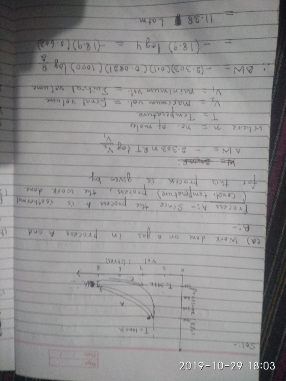 €0:81 67-01-610C w Sol Toon 100 Teet T14 (ca) Work done on a gas in process A and it Process Ai- Since the process A is isoth