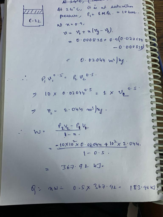 R-22 44 au c, it is at saturation pressure, P, z 1 MPa. a 10 bar. at n=0.9, v= 8 + xlug-). 0.00083840-910-022624 -0-000833 &