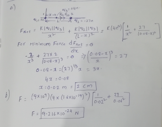 I lz=the kx (F₂ F23 2 q = tek /2=-276 FNet-Klavillo31+k19211931_R1 X2 TL- )2 For Minimum Force dFnet = 0 x 27 10.08- 22 2 -2