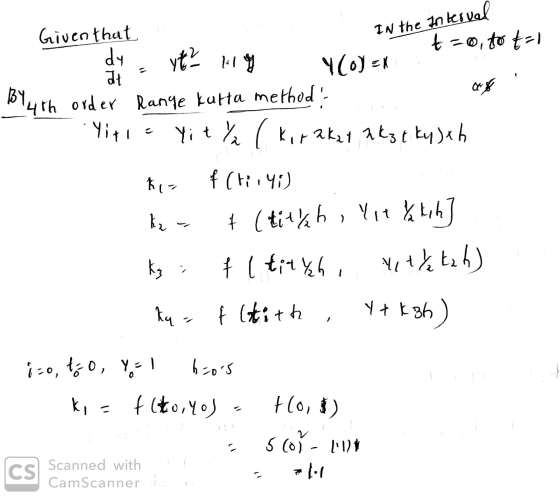 In the Interval yt hy Given that dy to, to - 1 CO) - dt B44th order Range kutta method ats Yiti? Yi t Y₂ ( Kiraket hk z tky)