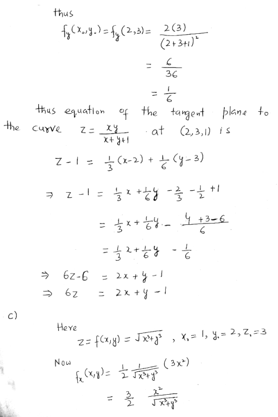 thus (2+3t1) 36 thas equatlonf the taplan to the 3 6 ラ 62-6 = 2x+y-1 c) Heye O W х. 3
