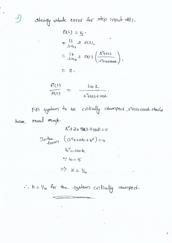 -A slea error -»r step n Us) Op RKS) t、 Critically damped,sytosticok. shald be. Inthe Crt