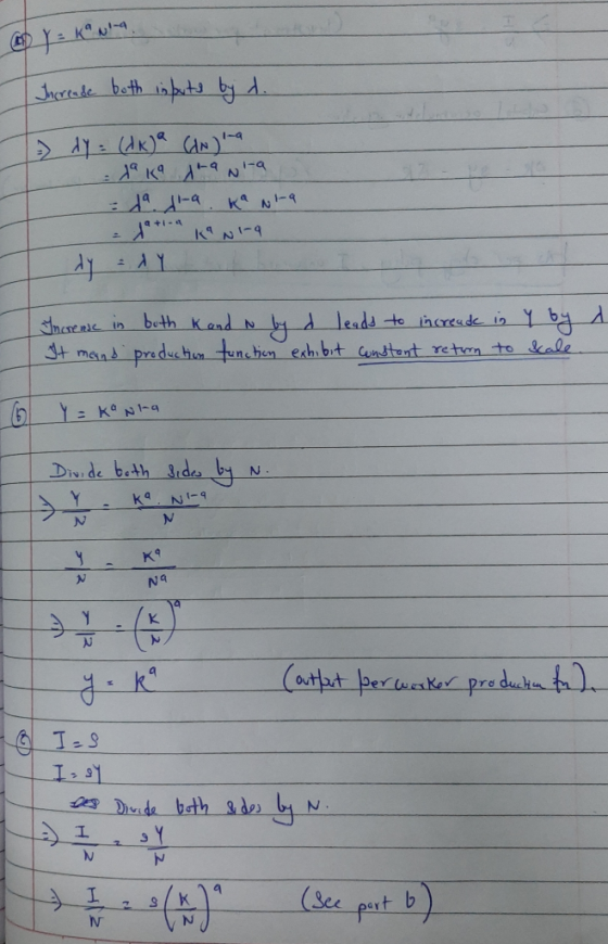 DO Y = kwa Increade both inputs by d. dy = (dk)a (AN) - jak na Ni-a 19 -a. Ko Nl-a ja - Kania Incrence in both Kand a byd lea