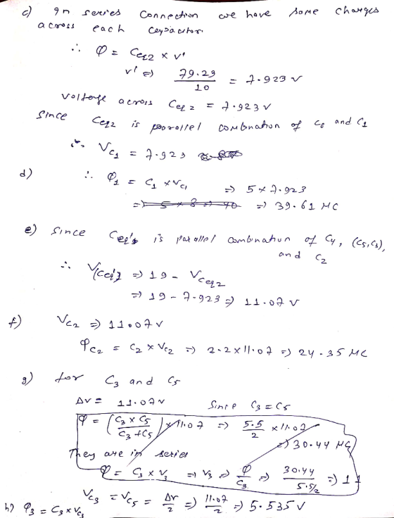 c qn across changes we have some serres each s Connection we have Connection Ceysa choro - 7.923 v 0 = Ceza x ve vie) 79.29 1