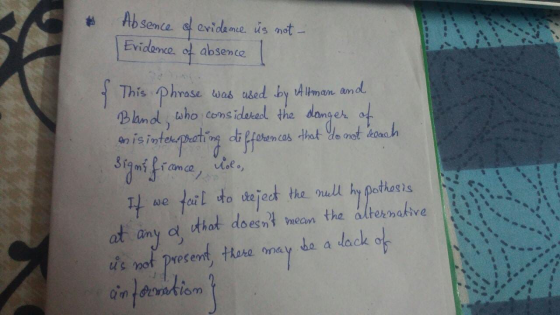 Absence of evidence is not Evidence of absence & This phrase was used by Altman and Bland, who considered the danger of misin