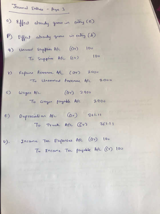 Journal Entries - Page 3 o) Effect already given in entry (e) in entry (16) B) q) I Effect Unused To already given supplies A