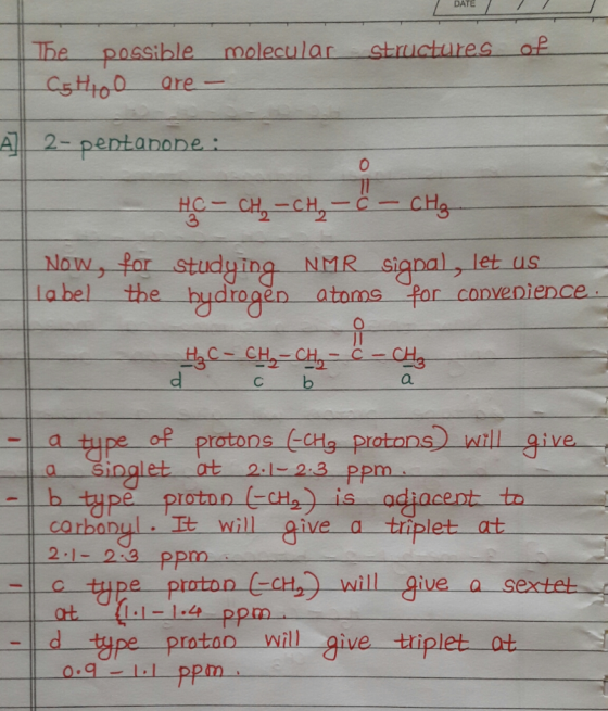 DATE The possible molecular structures of are 41-2-pentanone 3 Now, for studying NMR sianal, let us lo bel the ydr ogen atoms