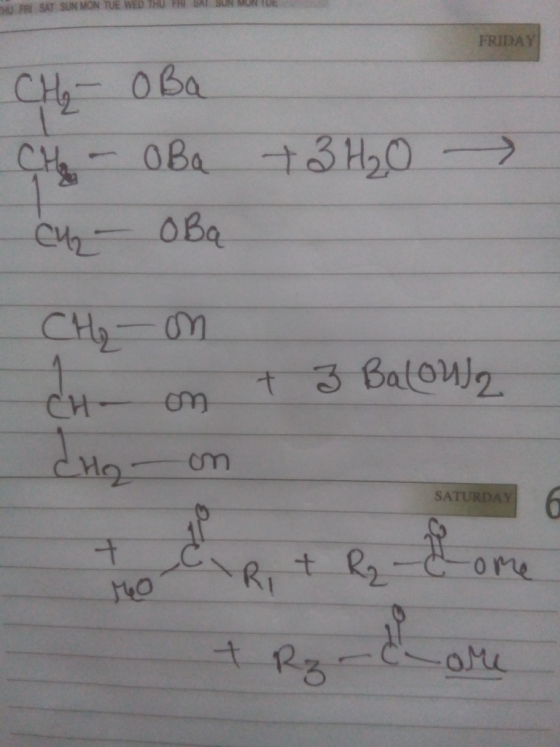FRI SAT SUN MON TUE WED THU FRI SAT SUN MON TUE FRIDAY CH₂ - Oba CH - OBa C4 - Oba + 3 H₂O + 3 Balous CHO on dro- on SATURDAY