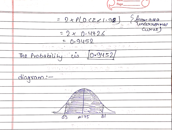 Page 2xPLOC221.98) & fuam area under norma cwive - 2x 0-4726 0.9452 The probability. cis 0.9452/ diagram.:- 69 2175 87