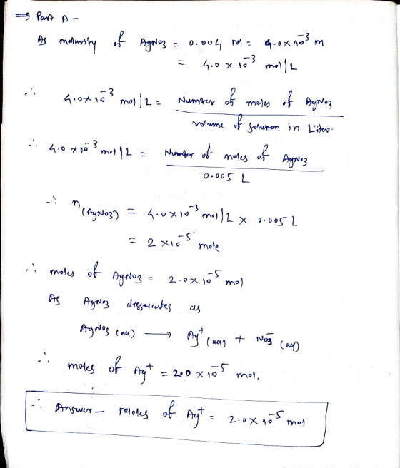 Part A A modursity of Agnoz = 0.004 m. grox 103 m = 420 x 103 molle - 400% 10% mol 12 - Number of mores of Degvez - nolume of