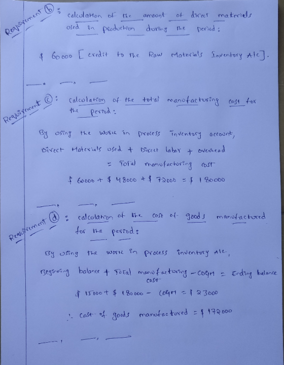 calculation of the used in production amount during of the direct materials perioda Regluipement & 6oooo [ credit to the Raw
