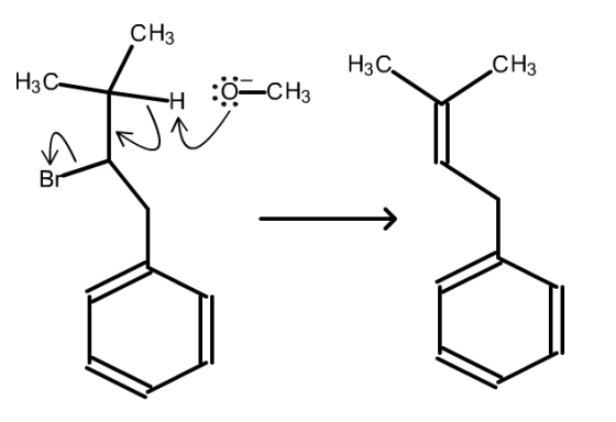 The mechanism shows a loss of a proton on carbon 3, forming a pi bond between carbons 3 and 4. This pi bond is not conjugated with the benzene ring.