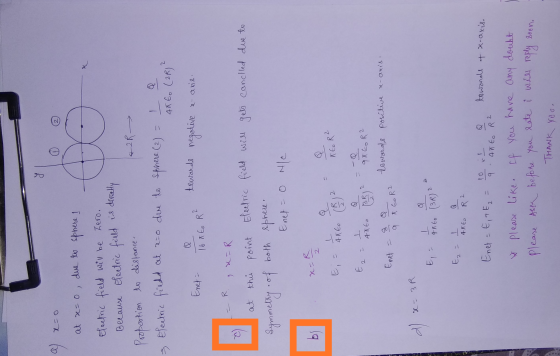 a x=0 at x=0, due to sphere 1 Electric field will be hero. Because Electric field is directly Proportion to distance & 2 R el