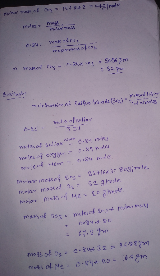 molar mass of coa = 12+10*2 =499/mole moles = mass Metar mass mass of co2 0.84 moker mass of coa = mass of coa = 0.84* 44 = 3