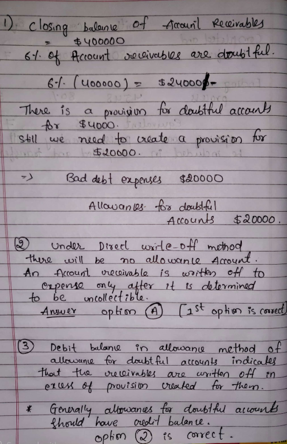 closing balane ot Acreunil Reavables $५०००0० 61.0f Account eaivebles ar doubiful -7 (400000) $240000 a prouisiun fir doubihul
