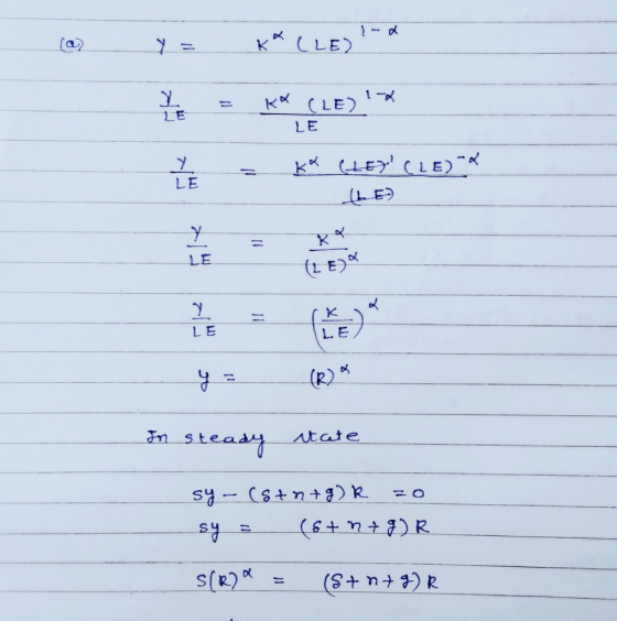 @ Y = X 1 ** (LE)!-( = K (LE) * = kx (LEY CL LE be E) In steady state sy- (stn+g) k =0 sy = (stn+g)R s(R2Q = (S+n+7) R.