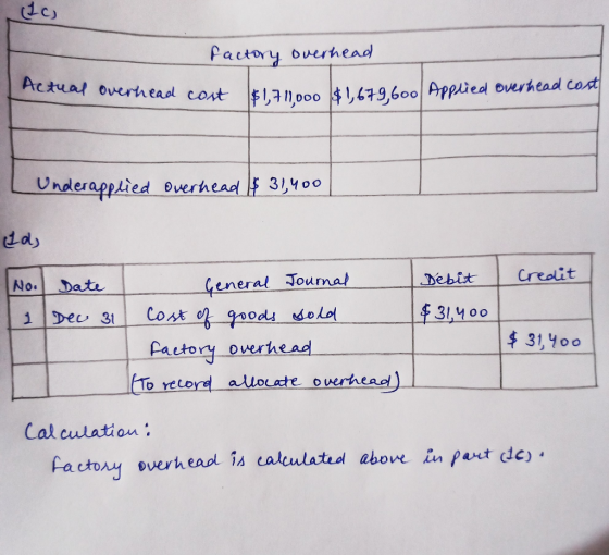 ر 2 factory overhead Actual overhead cost Overhead cost $1,711000 $1,679.600 Applied overhead cost $1,711,000 $ Underapplied