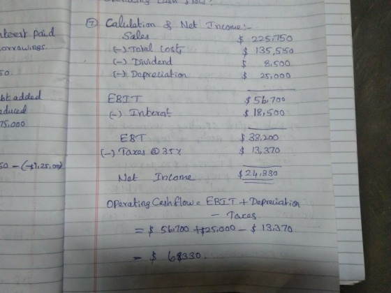 IL L ILL interest paid Corrowings Calulation of Net sales (A) Total cost (-) Dividend (- Depreciation Income $ 225,750 $ 135,