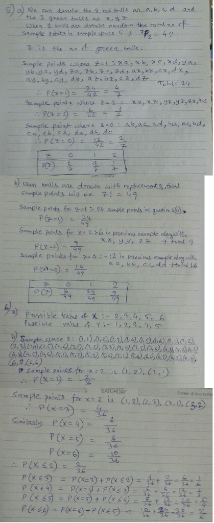 5) a) tle can dunate ta 4 red balls as aisd and ts 3 grean baidls as ,2 sample fet ts i..smple speses.is 구R,ニ42 ay,.kg,cy, du