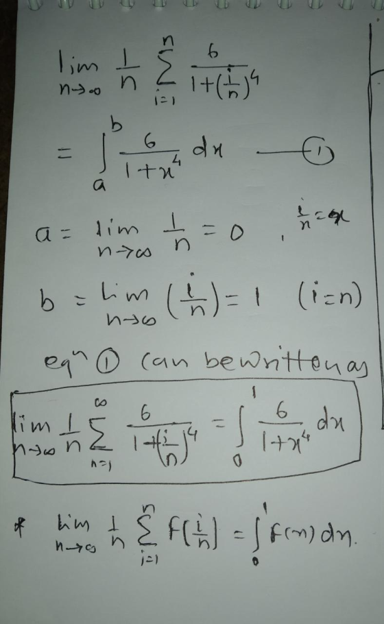 lim te 6 nyo 1+(119 u 1-) b 6 du - = 4 Itu ha a = tim o = 7 n->co b blim I (ien) equ ② can be written as 6 limi 1/ 6 1721 up