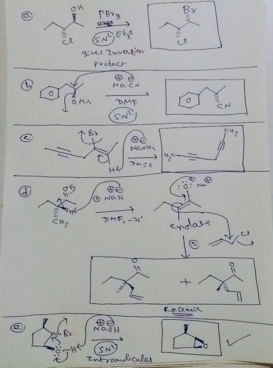 OH V Brz E (SN) Etro gives Inverton product NacN OMS BY e NONH2 MSO не e : Ne : 10 NRH cho DMF, -78 Racania NaOH (SNRY Intram