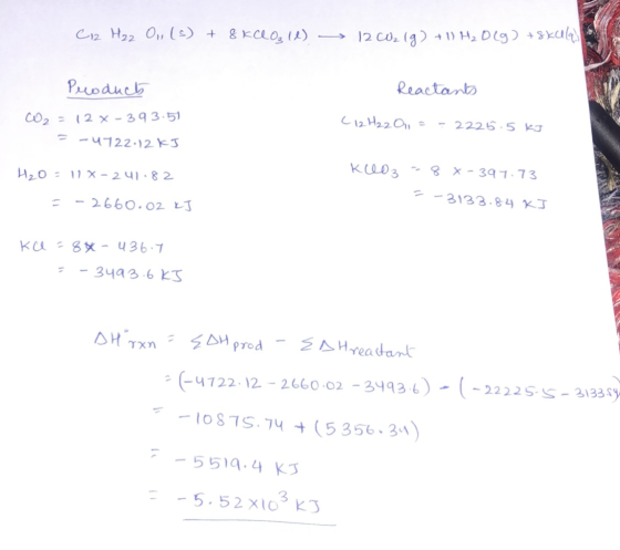 Ciz Hz2 O (s) + 8 kcl og (l) — 12 W2 1g) + 1 H2O(g) +88019 1 Reactants Product 202 = 12 % -393.5) = -4722:12 KJ C12H220 - 222