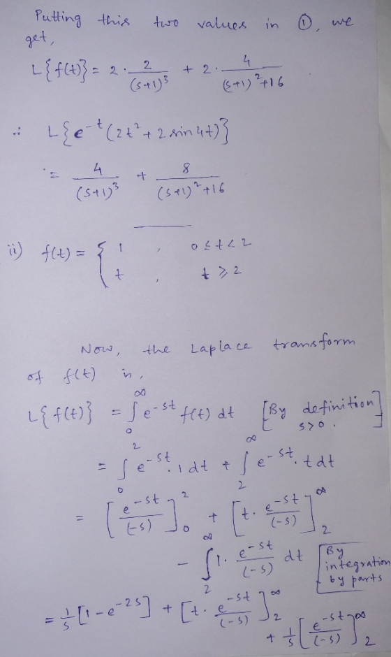 Putling turo values in wwe this et gc 2 @t、) 2r1 6 i) f(t) = Nos ths Lap la ce taorm o0 iff(f))-Jest fet) dt EBy definition s