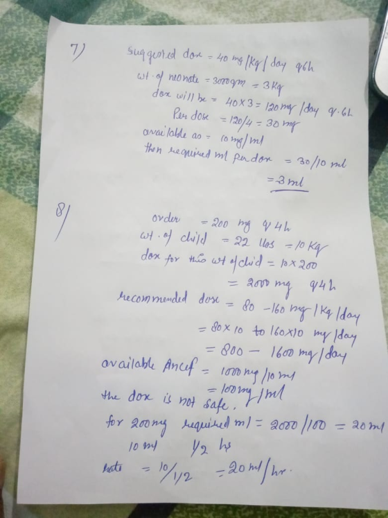 suggested don = 40 mg 1kg / day q6h wt. neo nate = 3000 g/m - 3 ka dox will be = 400x3= 120 mg (day q. 6h Per dose = 120/4 =