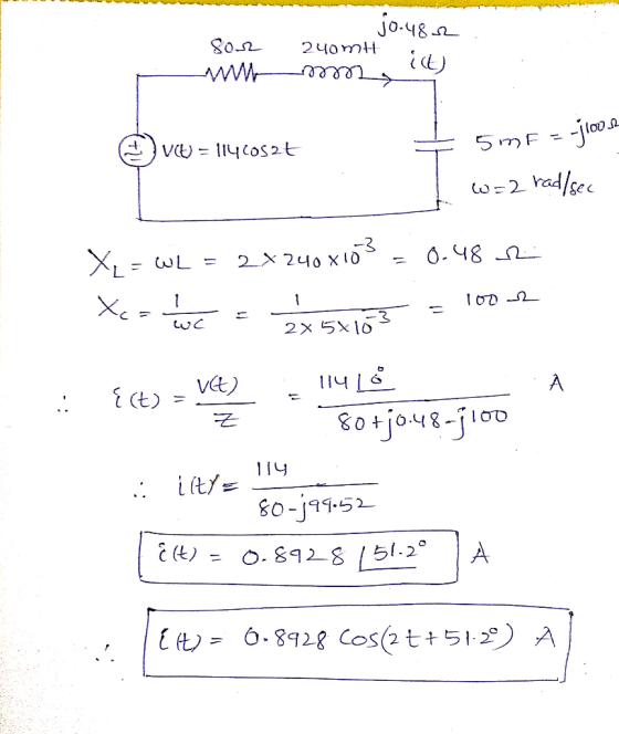 son jo.482 uomt it was v = 1140052t 5mFe-jloos w=2 rad/sec = 1002 20 XL = WL = 2X240x163 - 0.48 X sở : 3 - leo 4 Ece Veel 2x