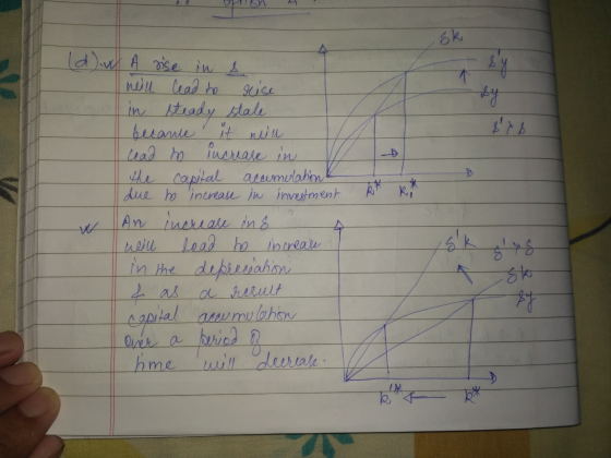 sk sy 1 by (d) A rise in s nell lead to rise in steady stale becane it nou lead to increase in the capital accumulation due