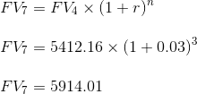 FV1 = FV4 x (1+r) FV7 = 5412.16 x (1 + 0.03) FV1 = 5914.01