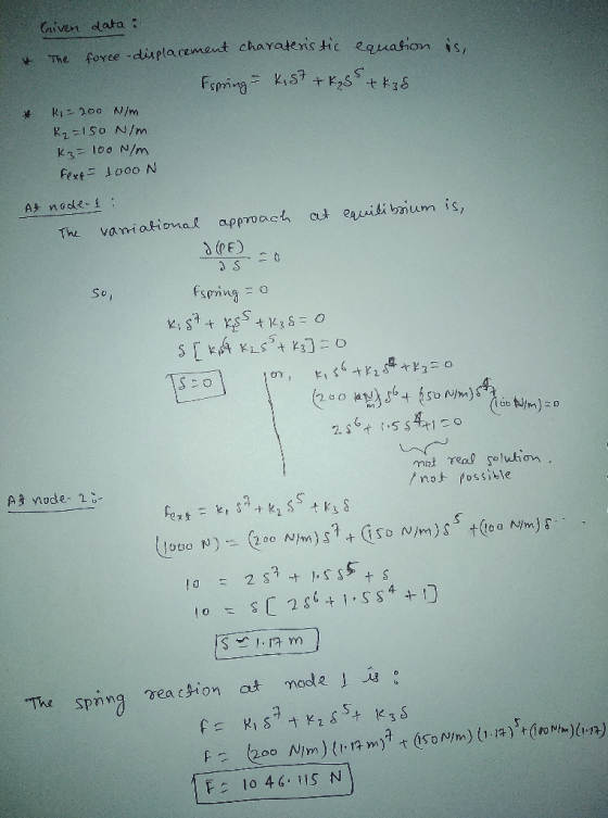 Criven data olarement charateristic equation is, Espring - k. 57 + kg 5 + k38 ki= 200 N/m K₂ = 150 N/m kz= 100 N/m Fexe - 100