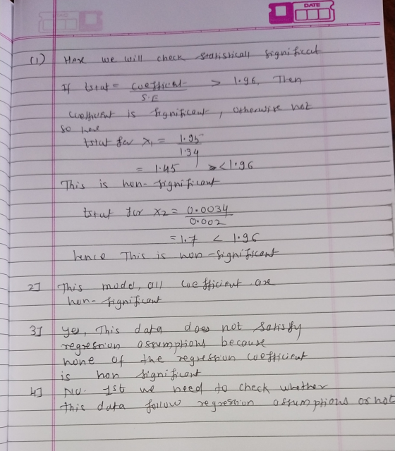 DATE Here we will check statisticall significat 1.96 Then 1 Otherwire not If Estat - Cueffical- S.E wellicent is significant
