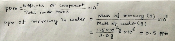 tx 106 pom - No Aparts of component 6 Total no. of parts ppm of mercury in water = - Mass of water (9) Mass of mercury (8) 16