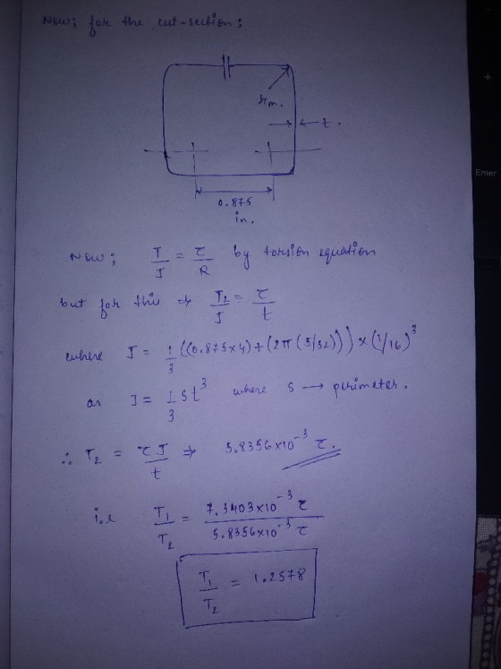Now; ok he ut -seutien Enter 0.875 in. 4otufen guatien Naw R tihis ut whire 3 where puimeter as 3 5.8356 x10 T = -3 7.3403x10