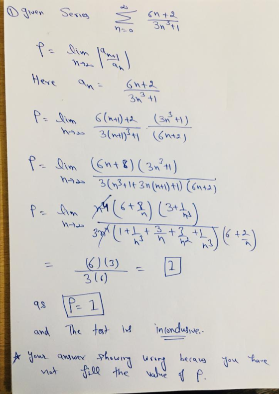 2 1 given Series ME (h+2 3nti no Pa lim Dohodou Here P = lim 6ht2 3n²+1 6(n+1)+2 (3²) 3(n+1) 3+ (6n+2) حدد Pa lim (6n+8)(3n²t