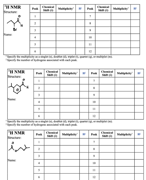 IH NMR Structure: Peak Chemical Shift (8) Multiplicity H Peak Chemical Shift (8) Multiplicity н* 1 7 2 8 H 3 9 Br Name: 4 10