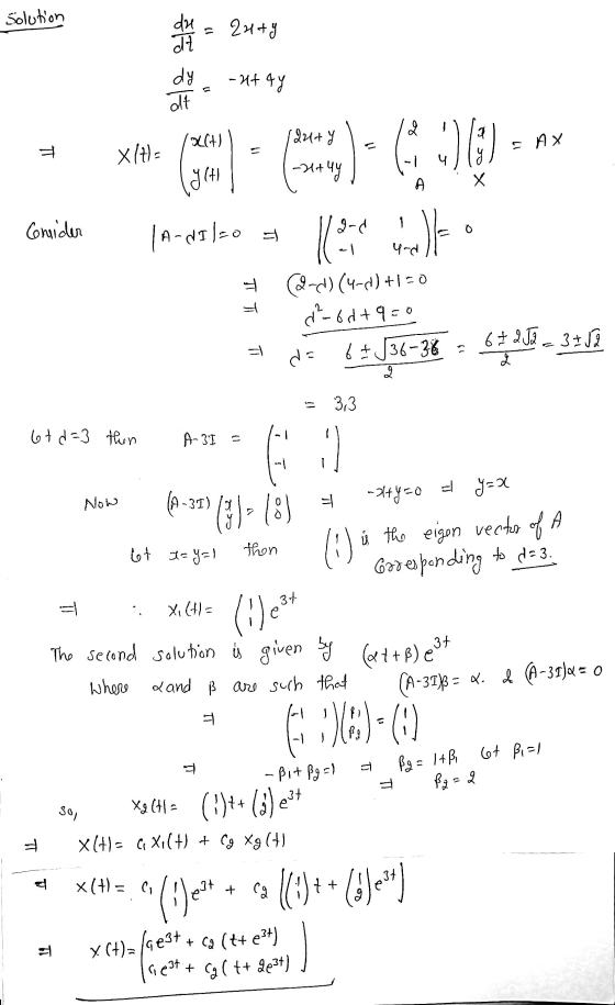 Solution du = 2uty dt dy -2444 dt lo I x(+) x/+= 24+Y -x+чу -AX ull ( π 1 961 A Х Cmider d 0 | A-dIl=0 16 256 urd T T d-d) (4