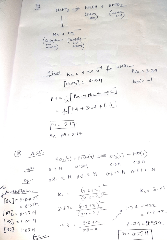 Naou t NaNo2 (sp acid Nat+ o (canjgue( on s Ka 4S1Ofo NO PKa 3. 34 010M logc- - Pka 4+3-34 +) LD AL25 so2/)NO = so(6) + ND(6)