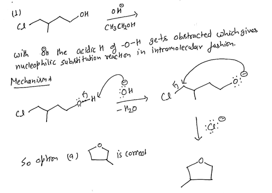 8n the acidic H of -o-H gets obstracted which gives (1) ои ой CI сиз СН,ои with nucleophilic substitution reáchon in intramol