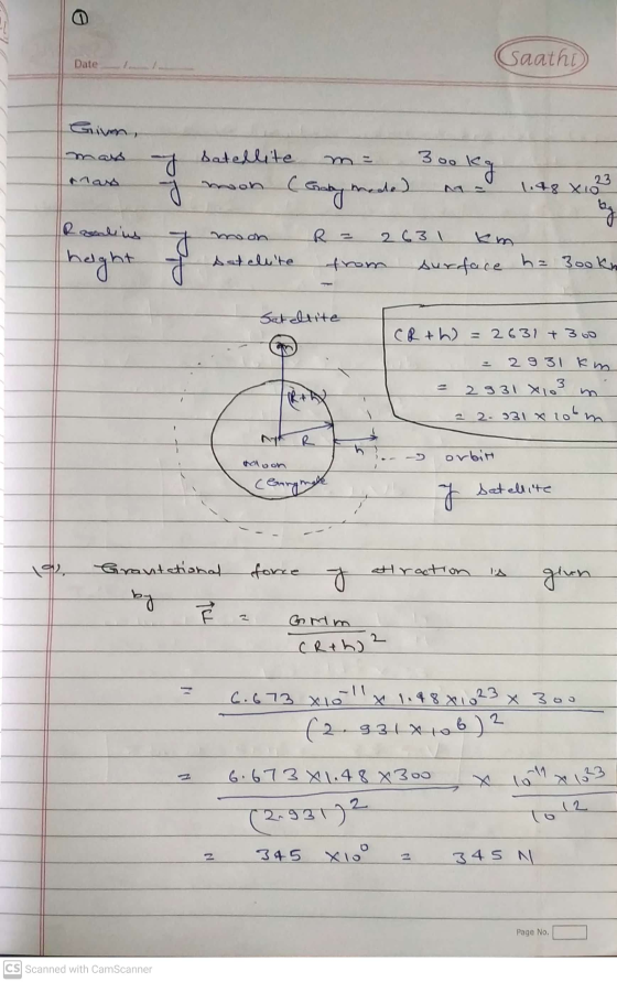 Saathi Date Satellite 3ooky PP Cendag headed 23 1.48 Xio Ralius R = 2631 km height of satellite surface ha 3ookn Sat ltite CR